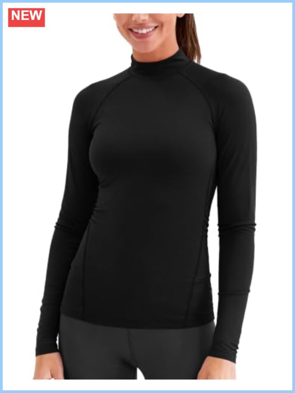 Mock Neck Thermal Base Layer Shirt Fleece Lined Long Sleeve Workout Top